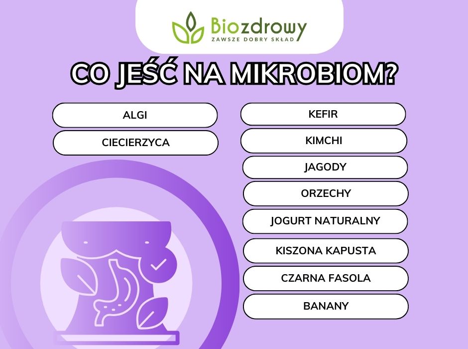 Psychobiotyki - co jeść na mikrobiom - infografika