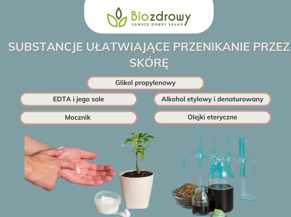 Substancje ułatwiające przenikanie przez skórę - infografika