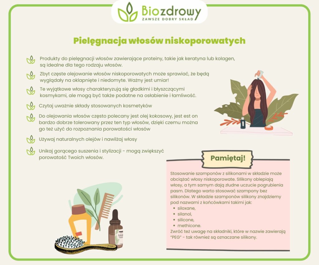 Pielęgnacja włosów niskoporowatych infografika