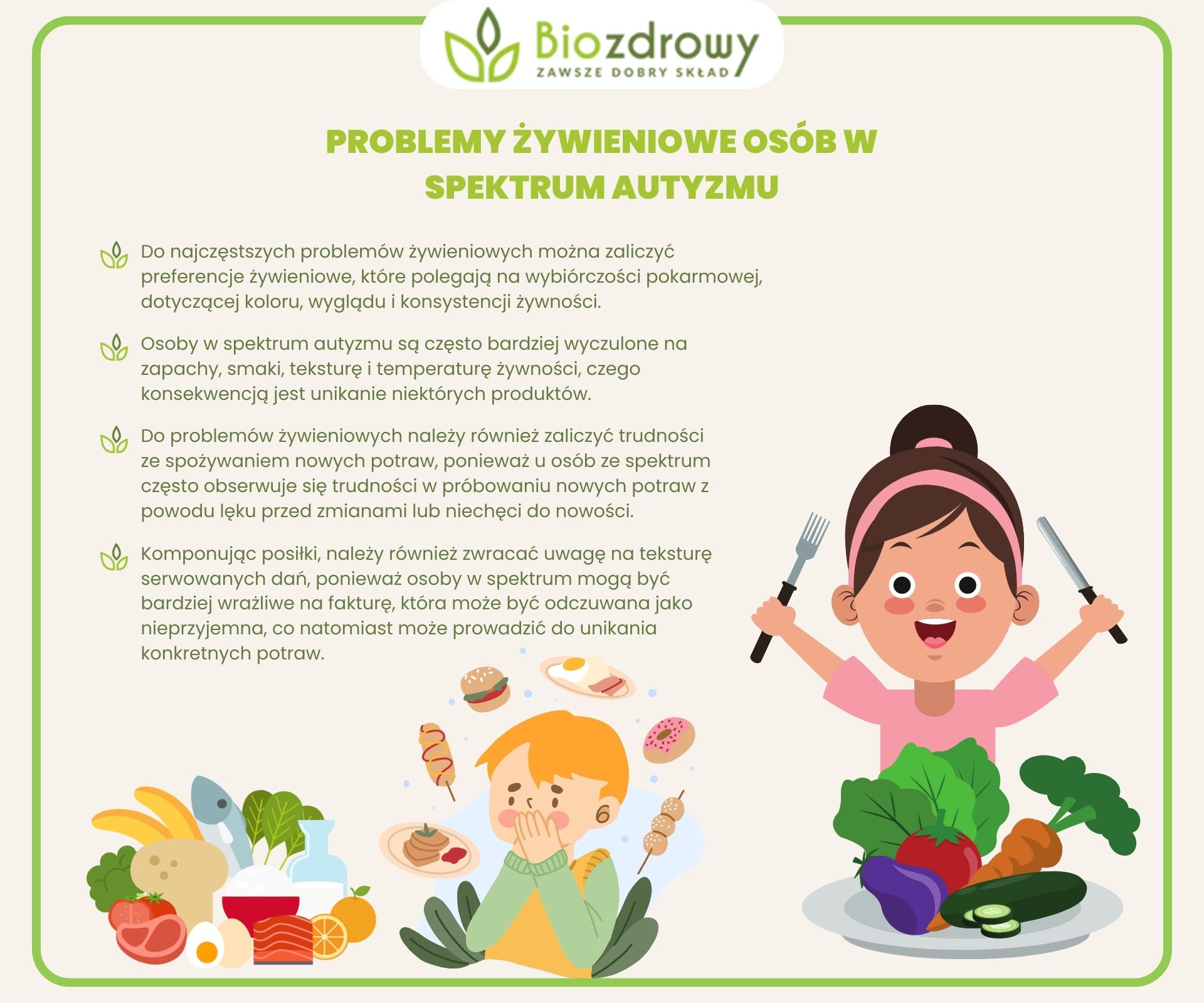 Problemy żywieniowe osób w spektrum autyzmu infografika