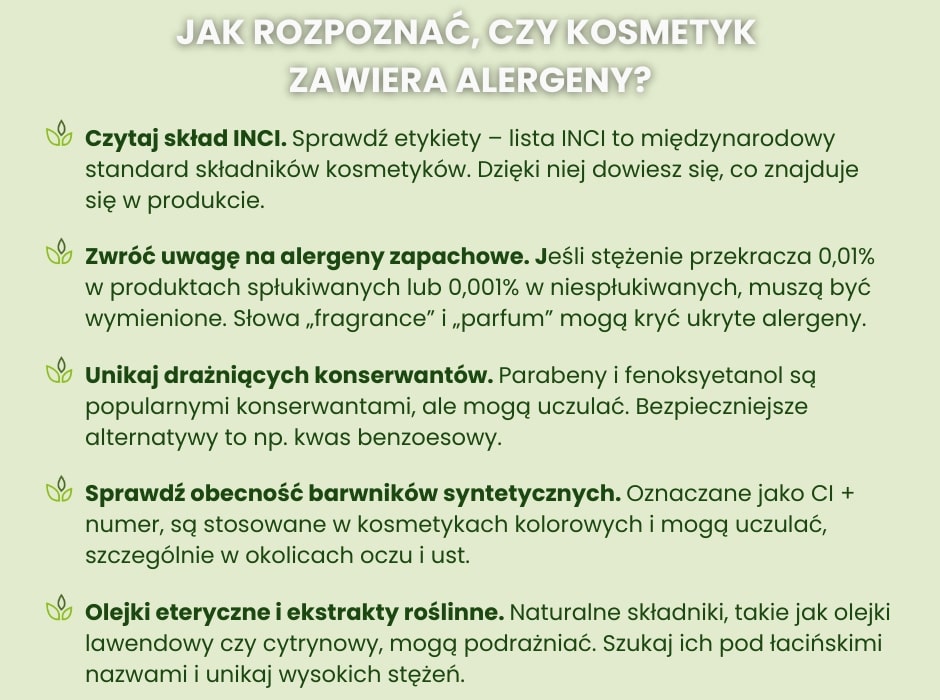 Jak rozpoznać czy kosmetyk zawiera alergeny - infografika