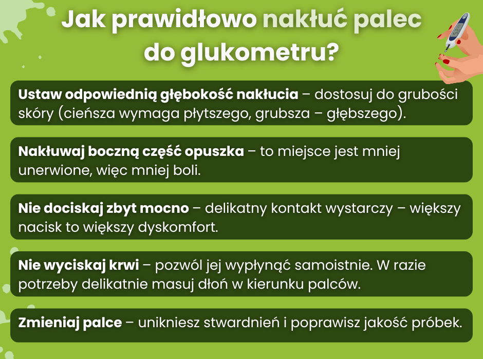Jak prawidłowo nakłuć palec do glukometru - infografika