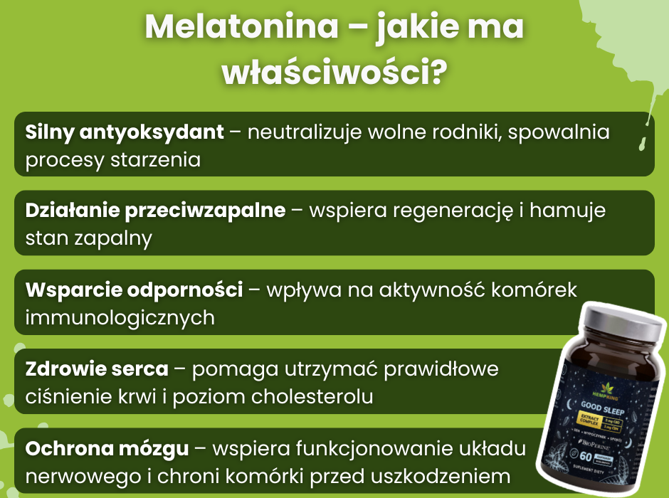 Melatonina – jakie ma właściwości? - infografika