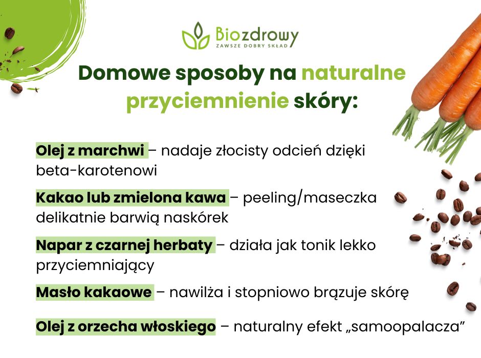 Domowe sposoby na naturalne przyciemnienie skóry: - infografika